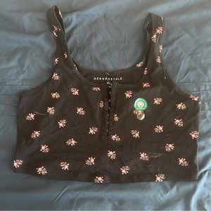 AEROPOSTALE Black crop top with flower pattern